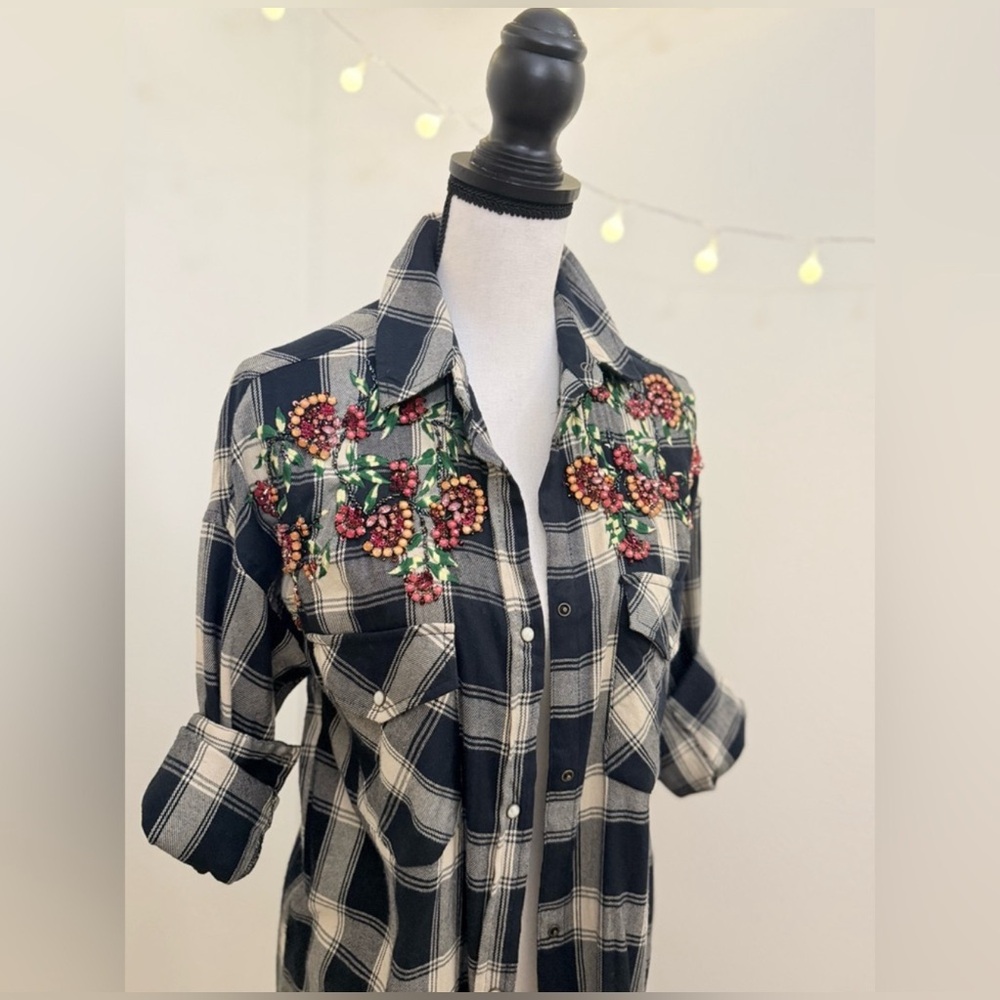 🌾 Zara Western Meets Boho Button Up Shirt‎ with Jewel Embroidery